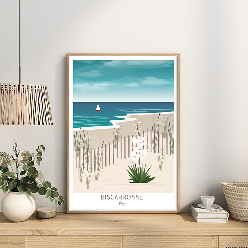 Affiche poster Biscarrosse plage océane