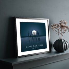 Affiche illustrée du Bassin d'Arcachon au clair de lune