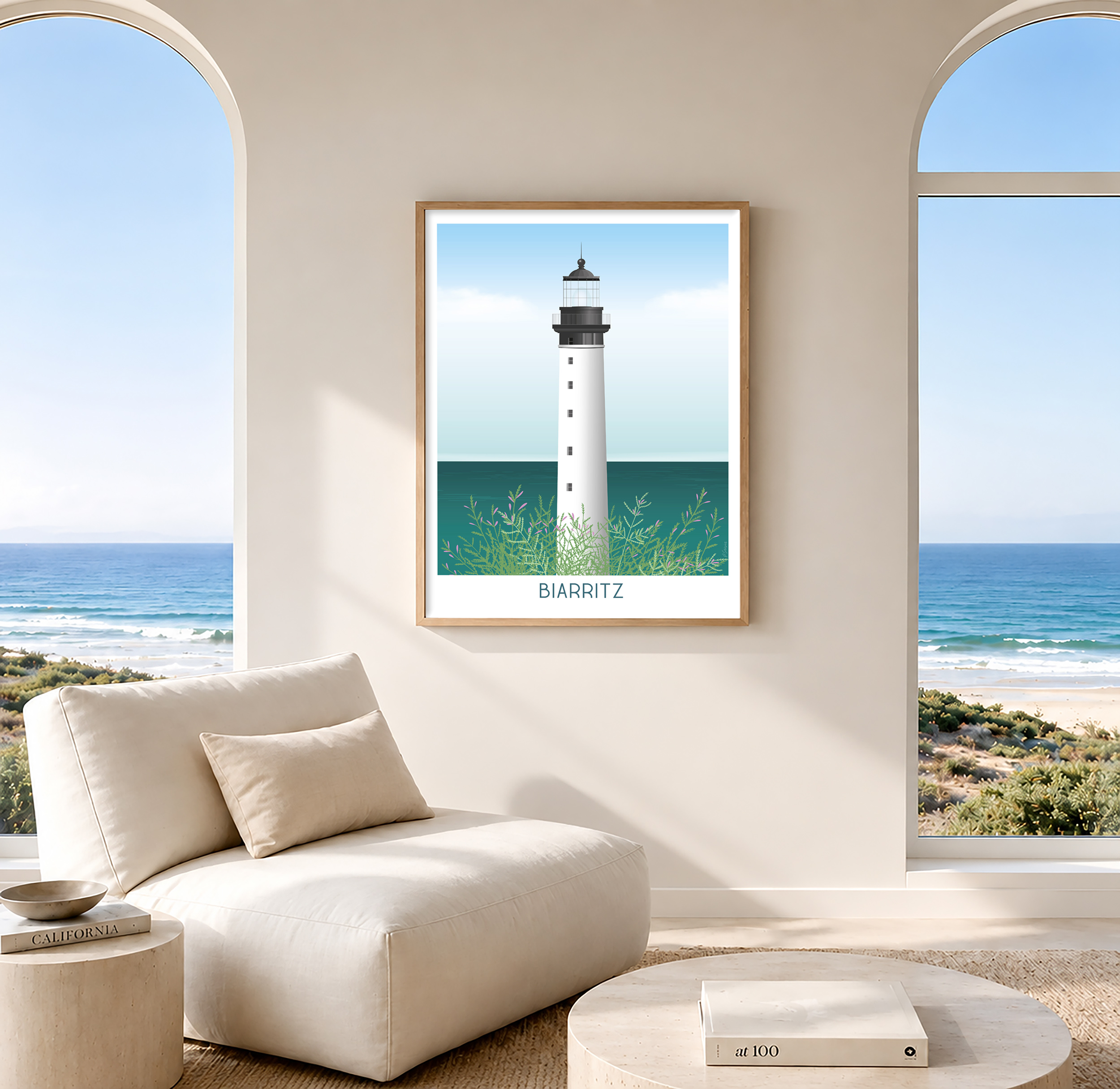 Poster affiche illustrée phare de biarritz