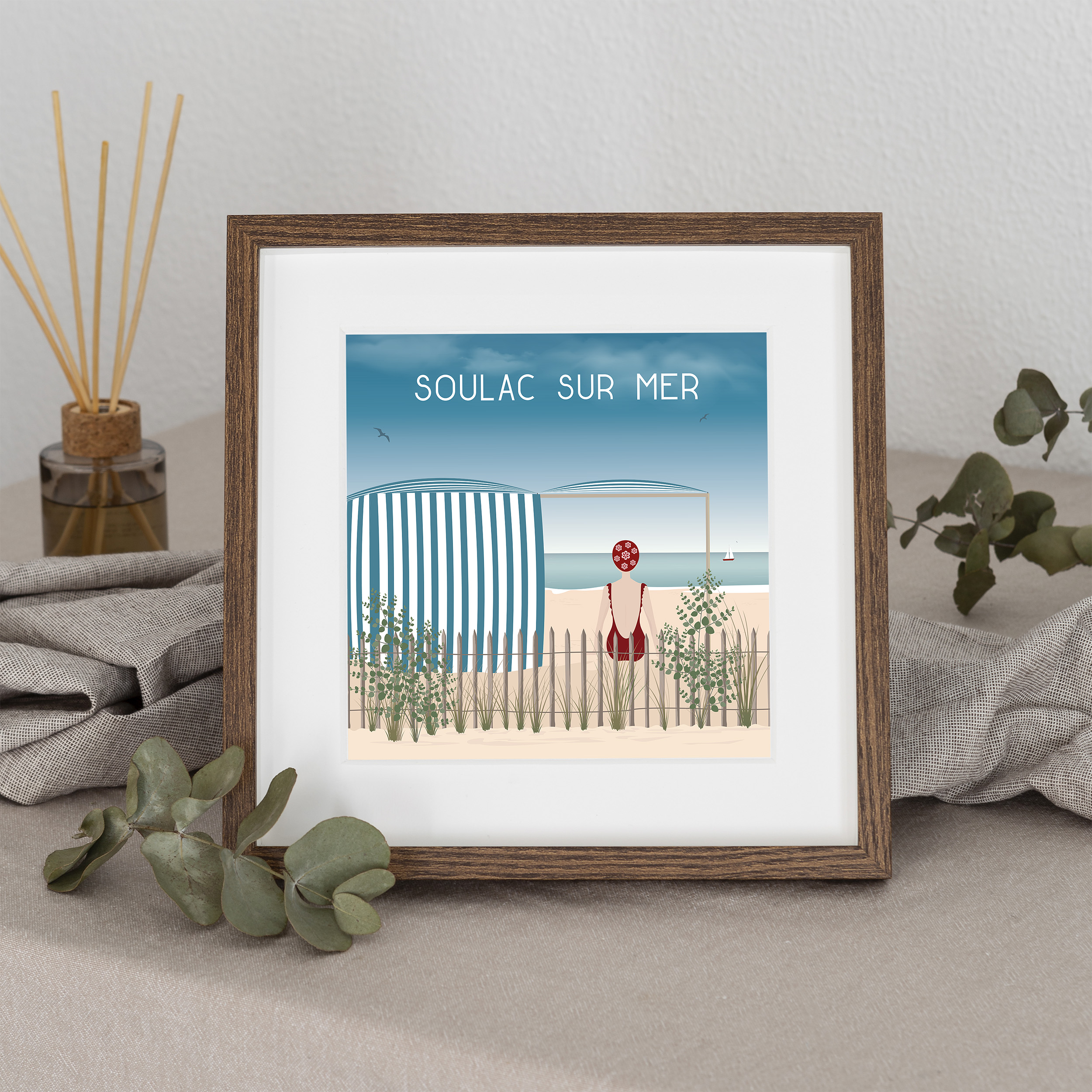 Illustration Soulac sur Mer avec cadre effet bois