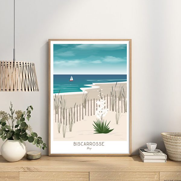 Affiche poster Biscarrosse plage océane
